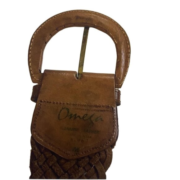 OMEGA Brown Woven Leather Braided Belt Boho Chic Size M - Picture 6 of 11